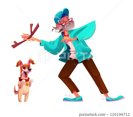 Old senior character play with dog in park vector 120194712