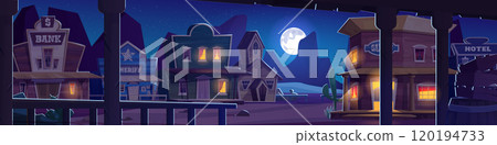 Wild west city or village landscape at night. 120194733