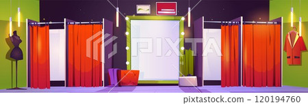 Clothes store fitting room interior Clothes store fitting room interior 120194760