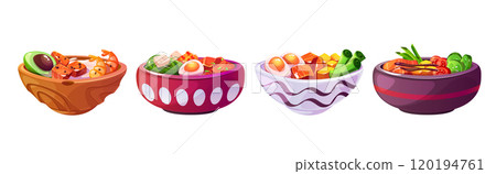 Poke bowls set isolated on white background 120194761