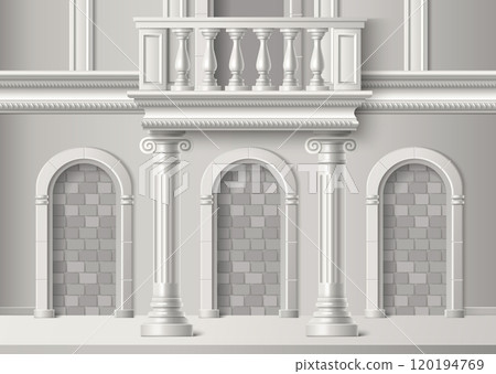 Classic antique building facade with balcony 120194769
