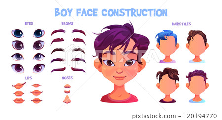 Cartoon kid boy face construction kit. 120194770