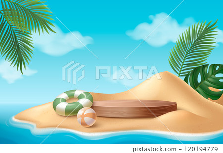 3d summer beach podium for product background 3d summer beach podium for product background 120194779