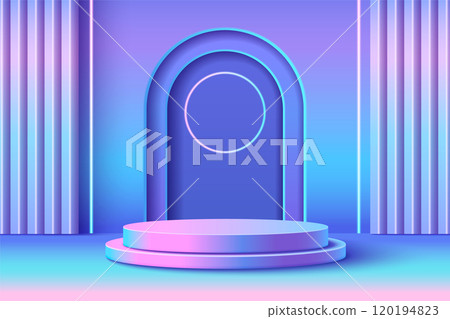 3d abstract pink blue hologram podium background 3d abstract pink blue hologram podium background 120194823