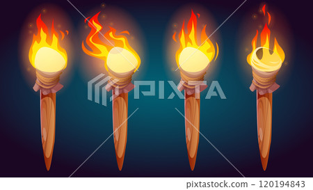 Torch fire set isolated on black background Torch fire set isolated on black background 120194843