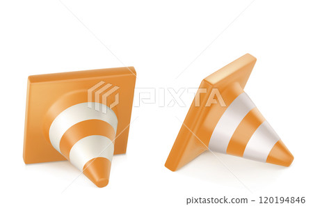 Road construction cone standing and lying. 120194846