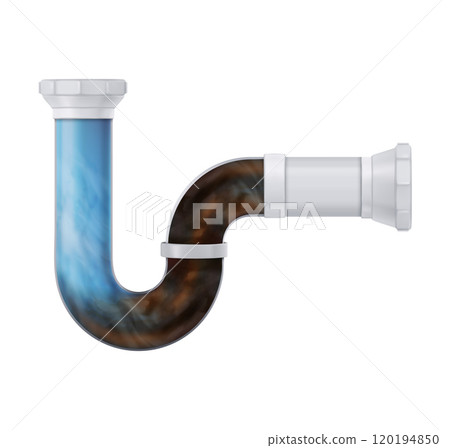 Clog and water in plastic sink drain pipe. Clog and water in plastic sink drain pipe. 120194850