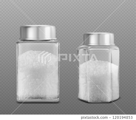 Realistic salt crystal powder in glass saltcellar 120194853
