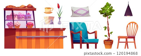 Cafe furniture set isolated on white background 120194868
