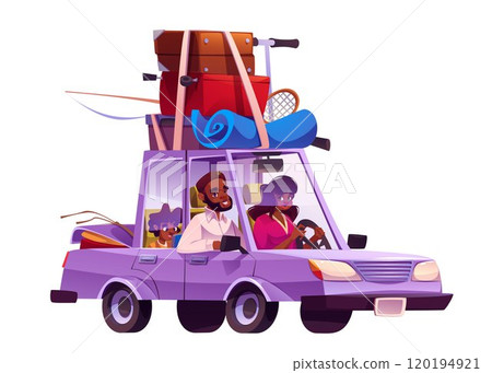 Family on summer travel vacation. Car trip cartoon Family on summer travel vacation. Car trip cartoon 120194921