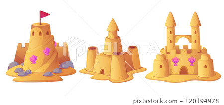 Beach sandcastle toy in summer to play cartoon 120194978