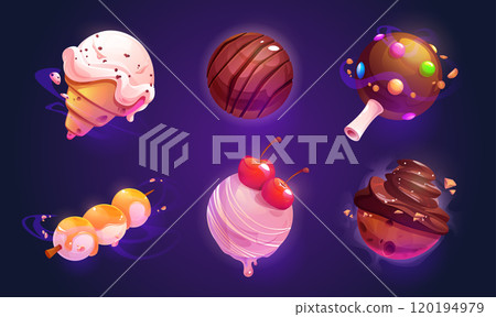 Candy planet for space game world. Magic food Candy planet for space game world. Magic food 120194979