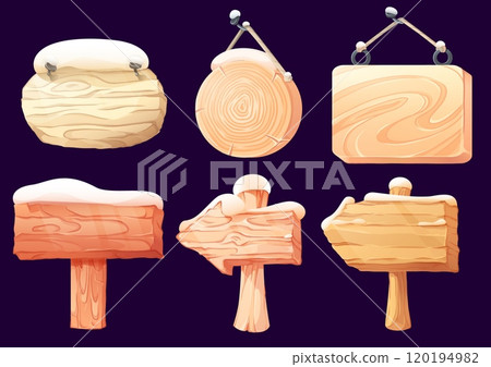 Wooden signboard covered with snow Wooden signboard covered with snow 120194982