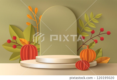 Round podium with pumpkins and leaves Round podium with pumpkins and leaves 120195020