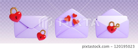 3d love letter. Purple heart mail icon vector 120195023