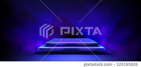 Product podium with blue neon light 120195026