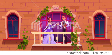 Princess and prince on balcony of medieval castle Princess and prince on balcony of medieval castle 120195058