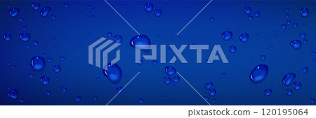 Rain water drops on blue glass surface. Rain water drops on blue glass surface. 120195064