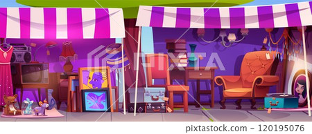 Antique store on street sidewalk 120195076