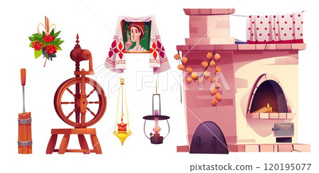 Old village russian kitchen interior elements. 120195077