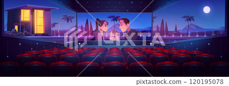 Cinema hall with romantic film on screen 120195078