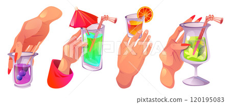 Hands with cocktail glasses on white background 120195083