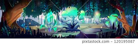 Magic forest with fantasy glowing plants. 120195087