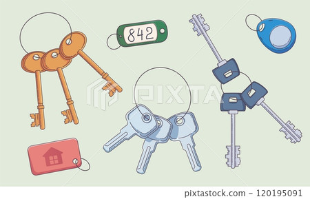House door key ring vector illustration icon set House door key ring vector illustration icon set 120195091