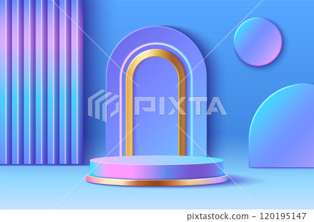 Cylinder blue and pink hologram product podium 120195147