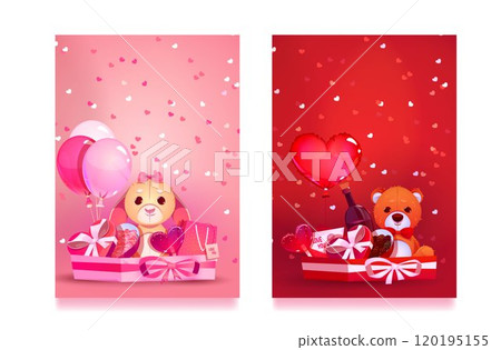 Valentine day love card with heart chocolate box Valentine day love card with heart chocolate box 120195155