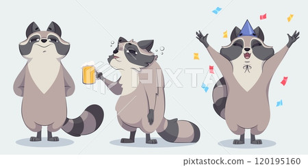 Funny racoon characters set Funny racoon characters set 120195160