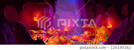Treasure cave with piles of gold 120195162