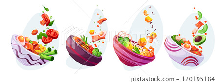 Poke bowl with flying rice and seafood Poke bowl with flying rice and seafood 120195184