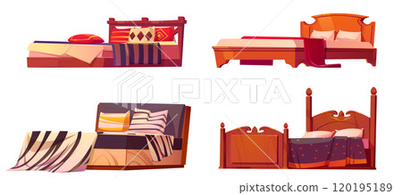 Bed with headboardfor hotel or flat room interior 120195189