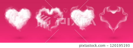 White smoke hearts set isolated on pink background 120195193