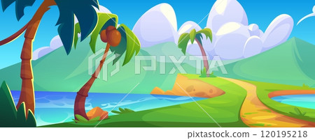 Sea beach on island with tropical palm landscape 120195218