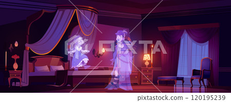 Dark haunted bedroom with ghosts 120195239