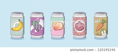 Fruit soda drink can. Carbonated juice bottle 120195248