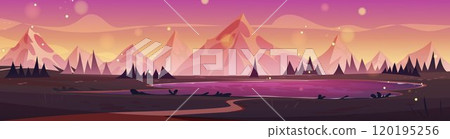 Sunset sky landscape with mountain and lake view 120195256