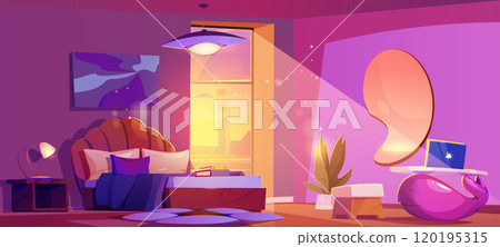 Pink bedroom interior on sunset or sunrise Pink bedroom interior on sunset or sunrise 120195315