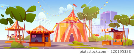 Circus tent in urban amusement park 120195328