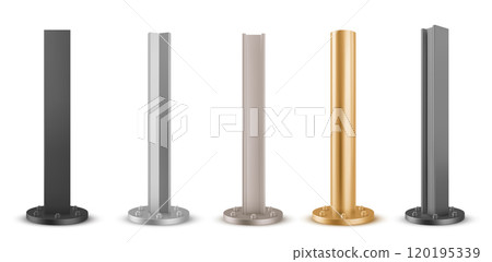 3d metal pole base of different shapes and colors. 120195339