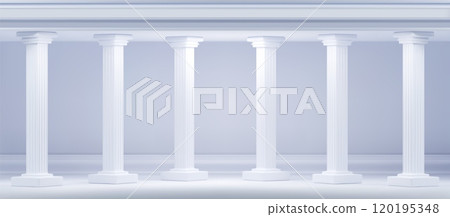Facade or porch colonnade with white roman column. 120195348