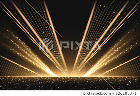 Golden light rays shining on black background 120195371