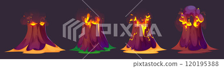 Volcano eruption set isolated on black background Volcano eruption set isolated on black background 120195388
