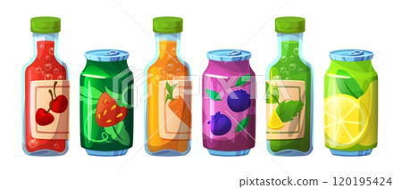Soda can and fruit juice bottle drink icon vector Soda can and fruit juice bottle drink icon vector 120195424