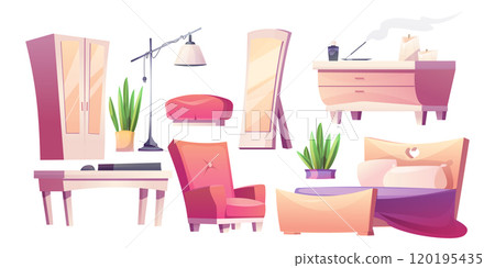 Bedroom interior pink furniture and equipment 120195435