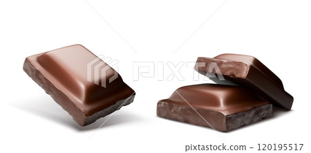Chocolate bar pieces flying in air. Realistic 3d Chocolate bar pieces flying in air. Realistic 3d 120195517