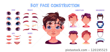Caucasian boy face construction set 120195523
