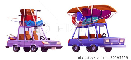 Car with luggage for family vacation travel. Car with luggage for family vacation travel. 120195559